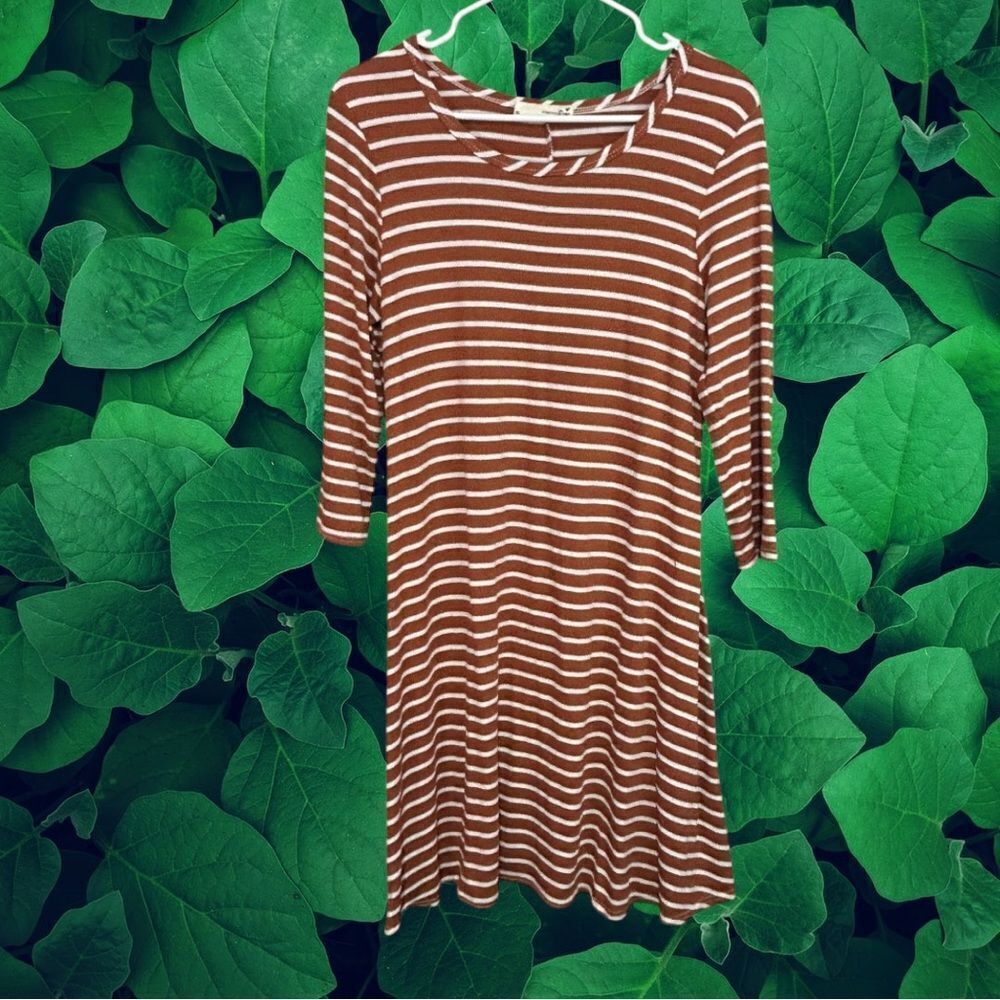5 for $25🔥Forever Rose Striped Burnt‎ Orange Long Sleeve Slinky Dress XL